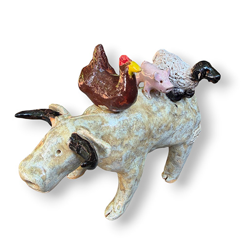 Lynn Bailey 5" Cow Sculpture with Chicken, Pig, Lamb Riders DP6480
